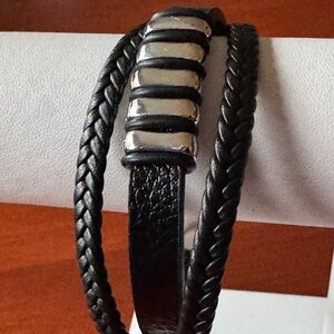 Silver and Black Leather Jewelry Bracelet